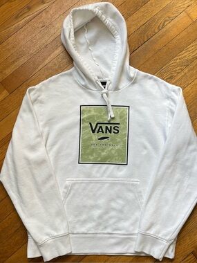 VANS White Hoodie with Green Logo Block